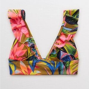 Aerie Ruffle Longline Triangle Bikini Top Swimsuit Swim Swimwear Size M NWT